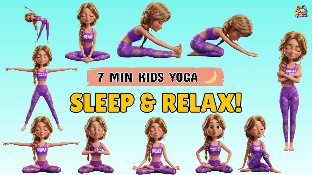 7 Min Kids Bedtime Yoga | Sleep & Relax | Giggle & Stretch