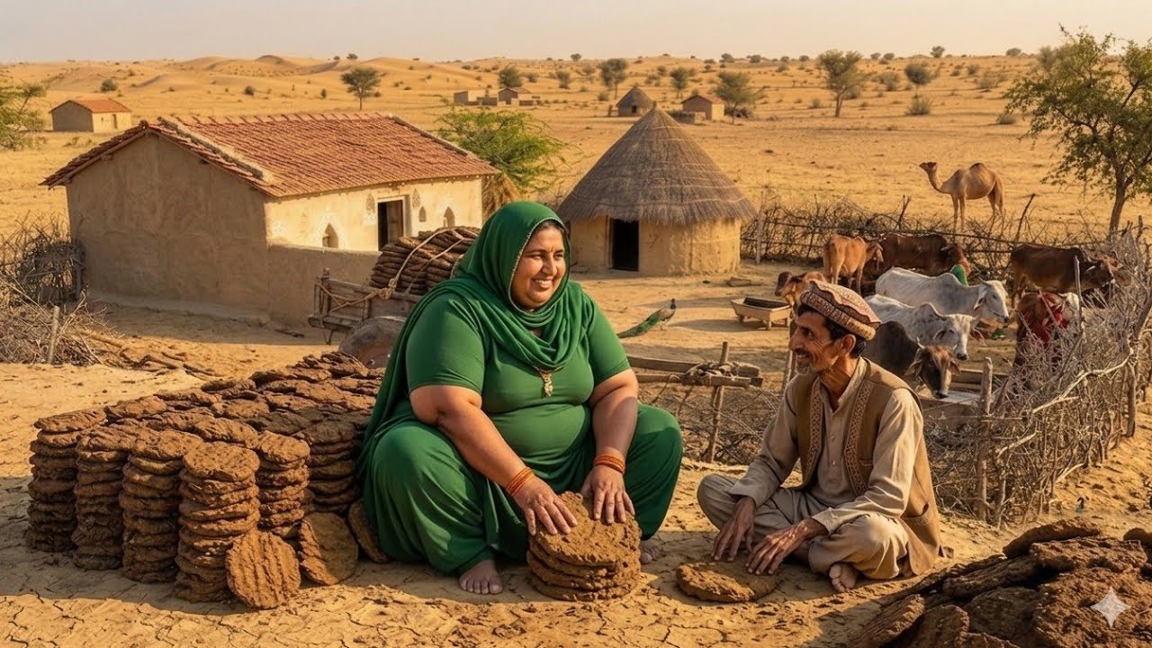 Real Desert Village Life | Woman Making Cow Dung Fuel Cakes in the Thar Desert 🐄🏜️🔥
