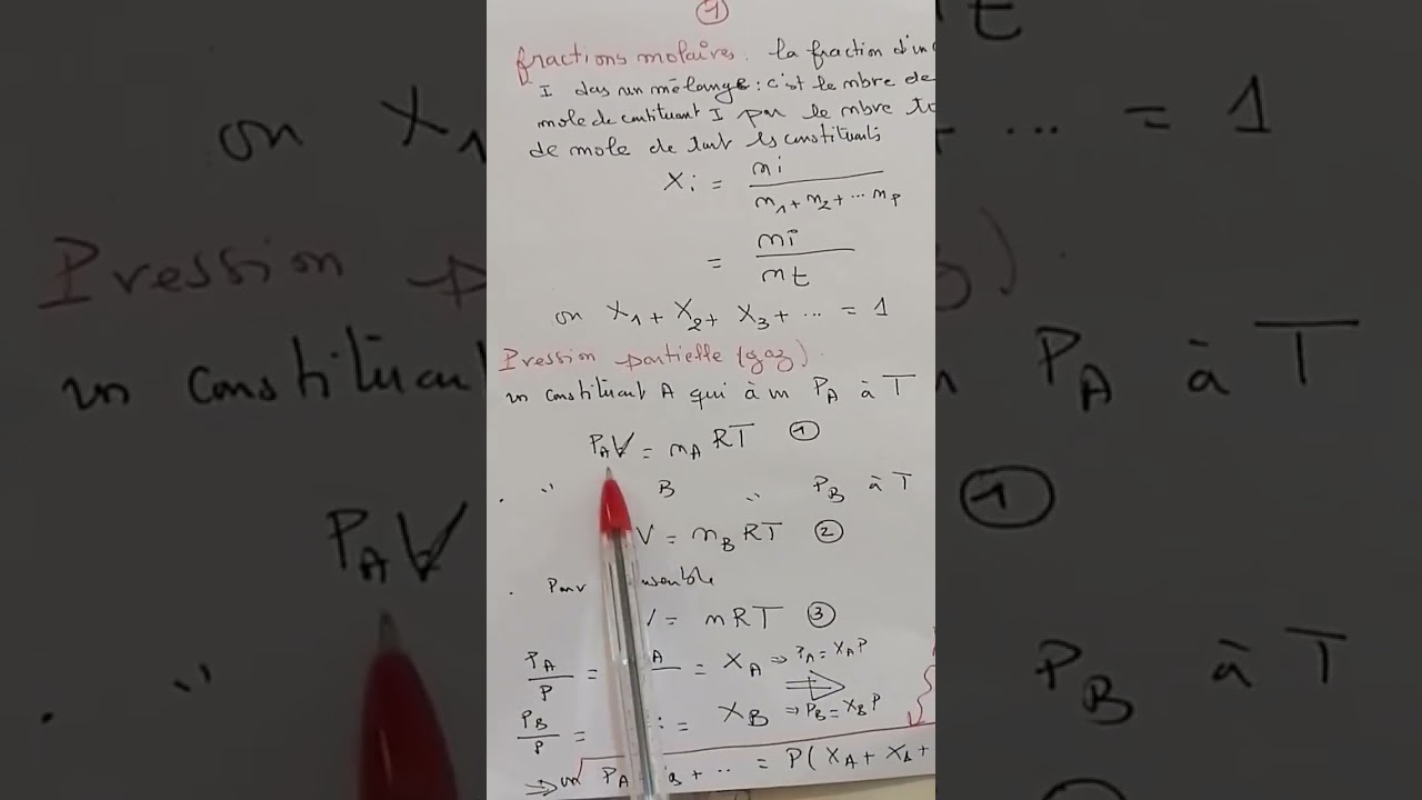 Fraction molaire pression partielle