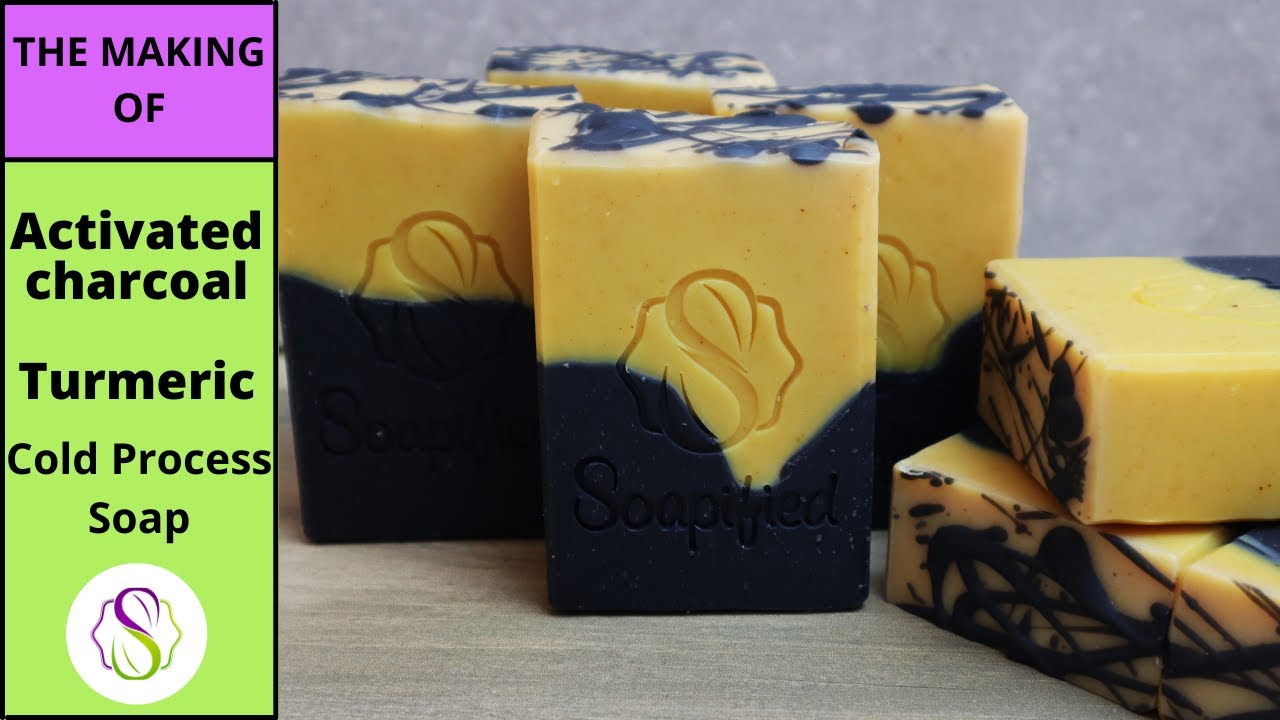 Cold process soap making of Activated Charcoal and Turmeric soap