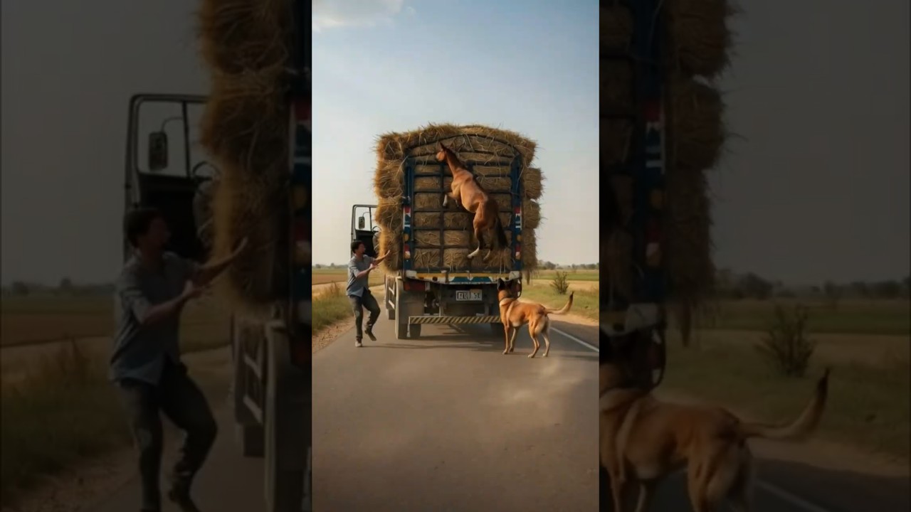 Hero Dog Chases Speeding Truck to Save Hanging Horse! 😱🐕
