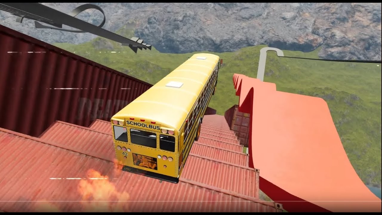 Stairs Jumps Down - BeamNGdrive. Bus videos 2025. School bus bus bus