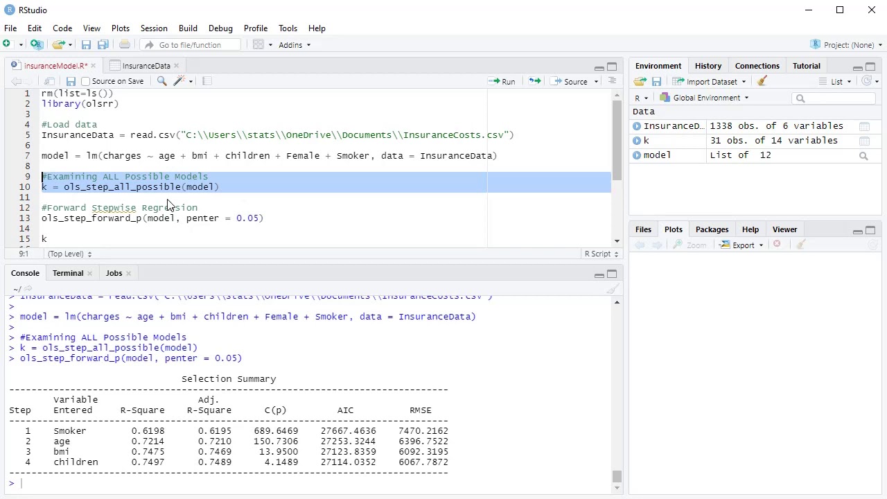 Run Stepwise Regression in R
