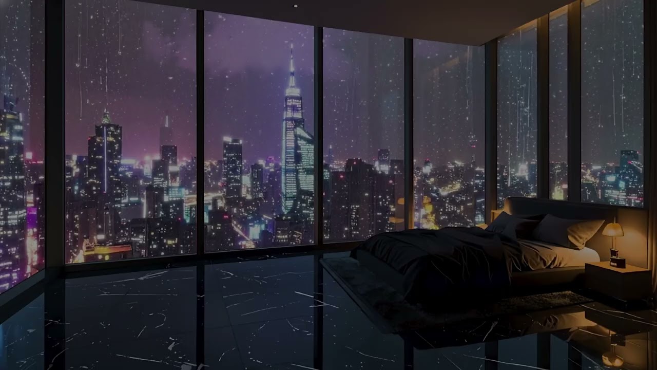 Rain Sounds 🌧️ No Ads – Dark Cozy Bedroom Rain in New York City for Instant Sleep