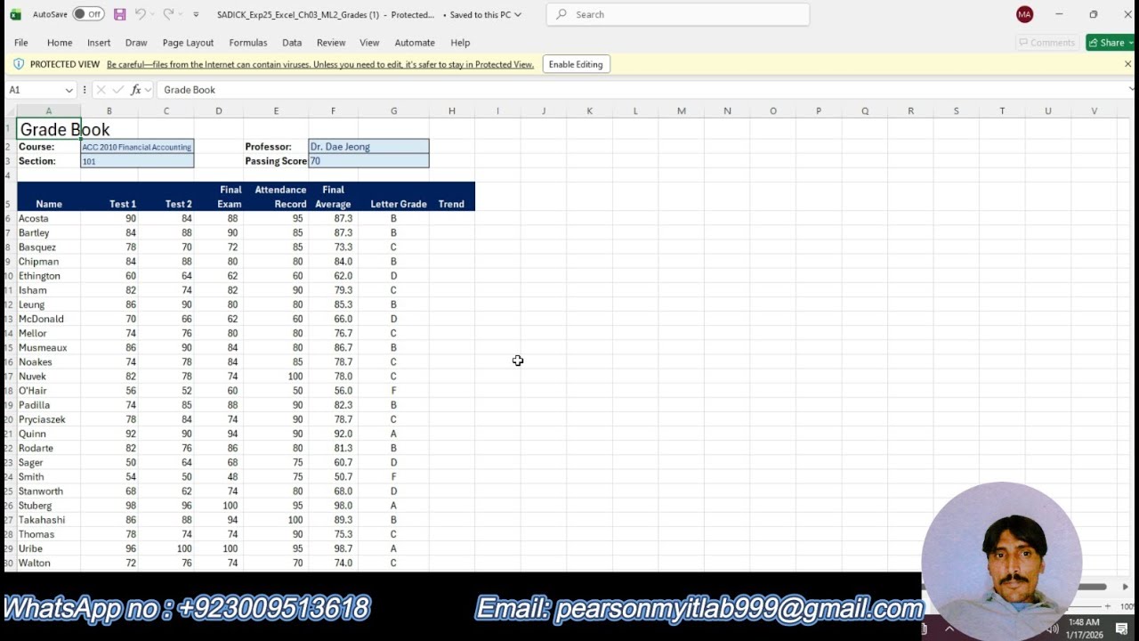 Exp25_Excel_Ch03_ML2_Grades     |  Exp25 Excel Ch03 ML2 Grades