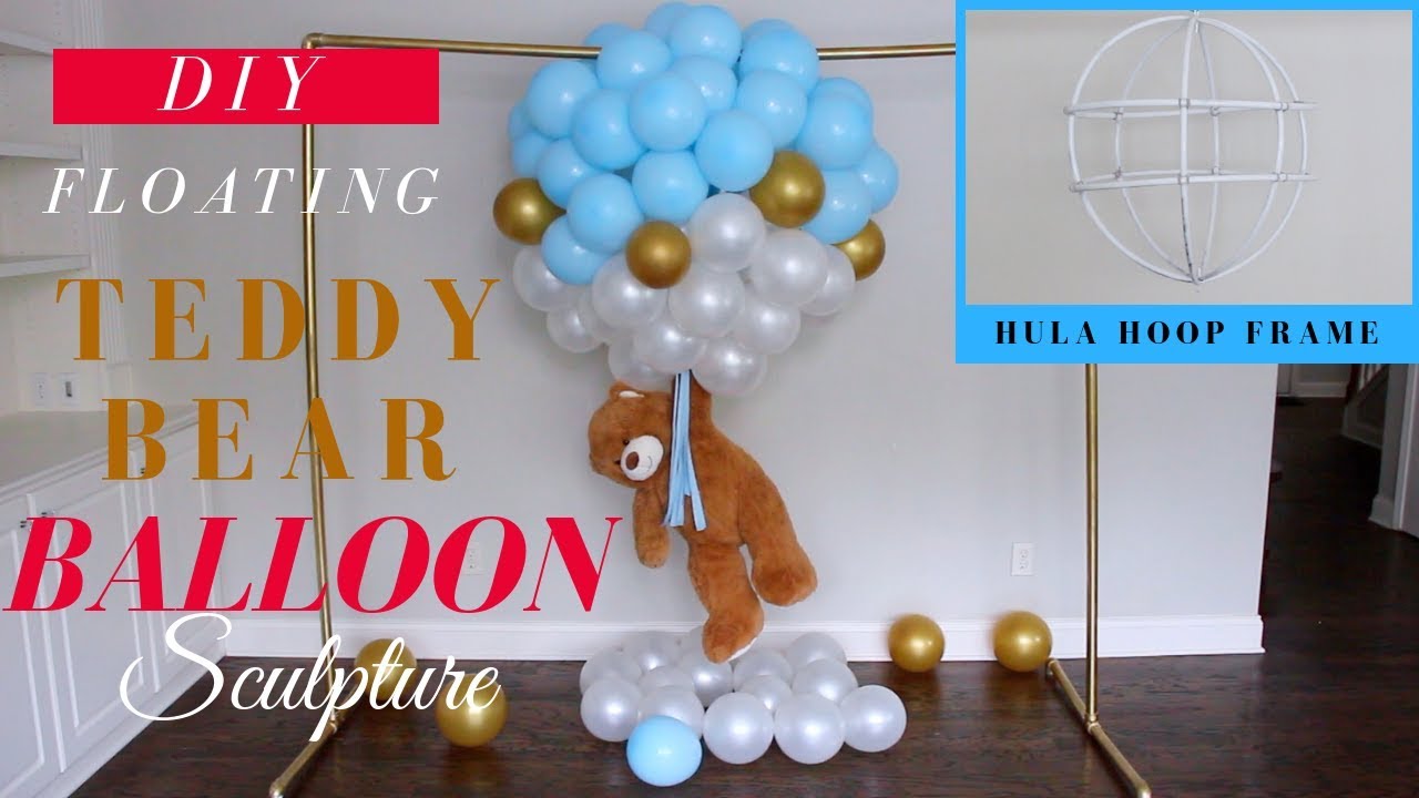 Floating Teddy Bear with Balloons | Dollar Tree Baby Shower Decorr Idea