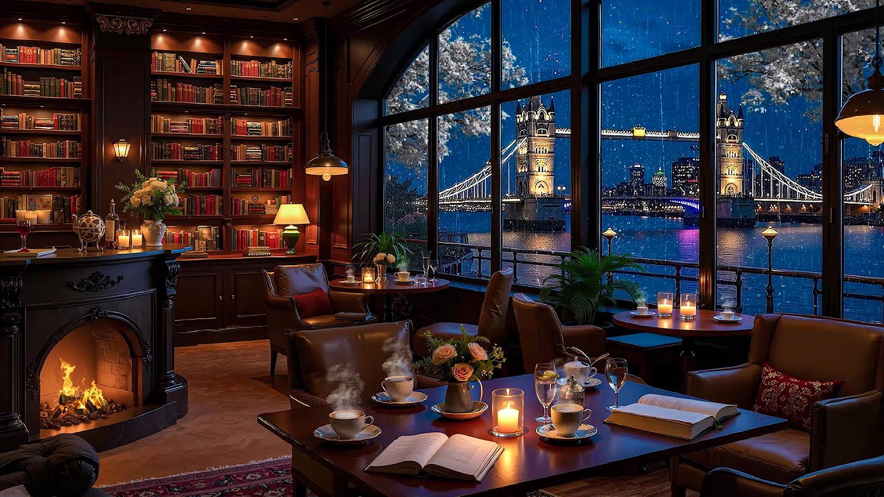 Smooth Jazz in London Rainy Cafe 🌃 Warm Coffee Shop Ambience with Rain Sounds for Study, Work