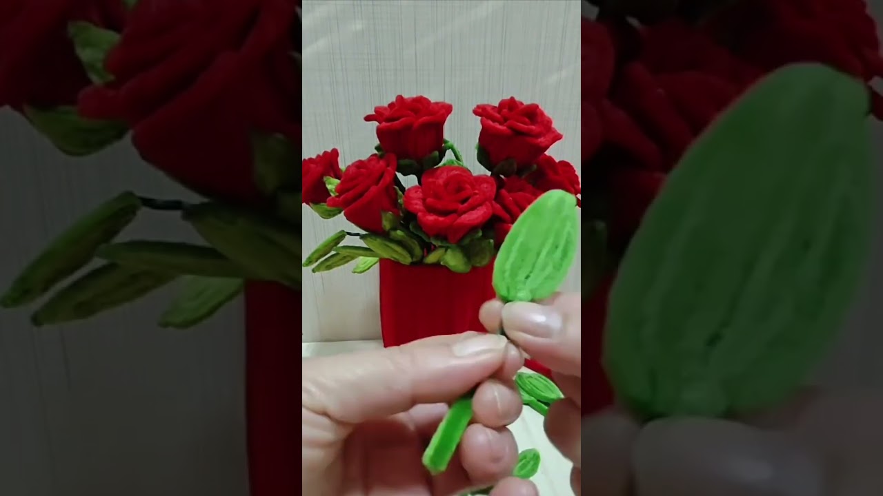 صنع وردة بالخيوط المخملية 🌹