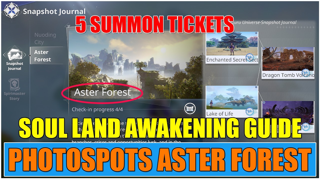 Soul Land Awakening World &ndash;&ndash; All 4 Photo Spot Locations in Aster Forest | Get 5 Free Summon Tickets
