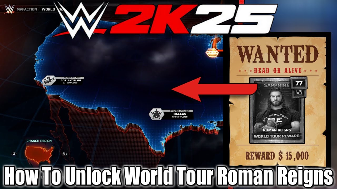 How To Unlock World Tour Roman Reigns WWE 2K25 MyFaction