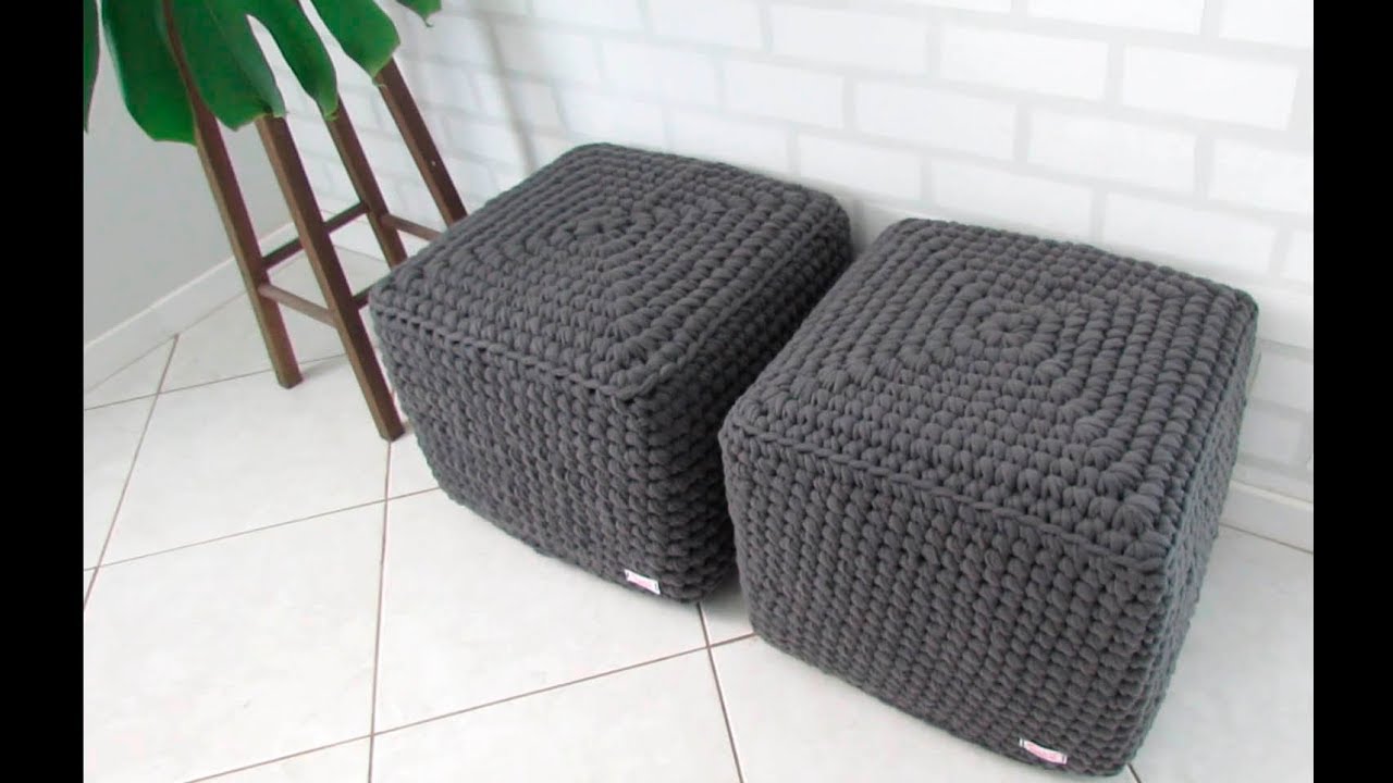 Como fazer puff quadrado em maxi crochê!