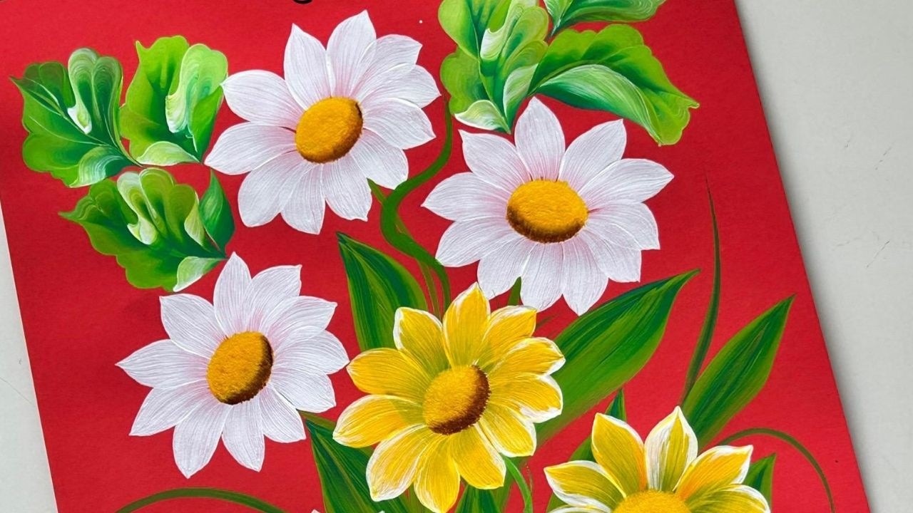 STRESS BUSTER 🎨 Watch me paints beautiful flowers using vibrant acrylic 🎨& soothing brush strokes👌✅💯