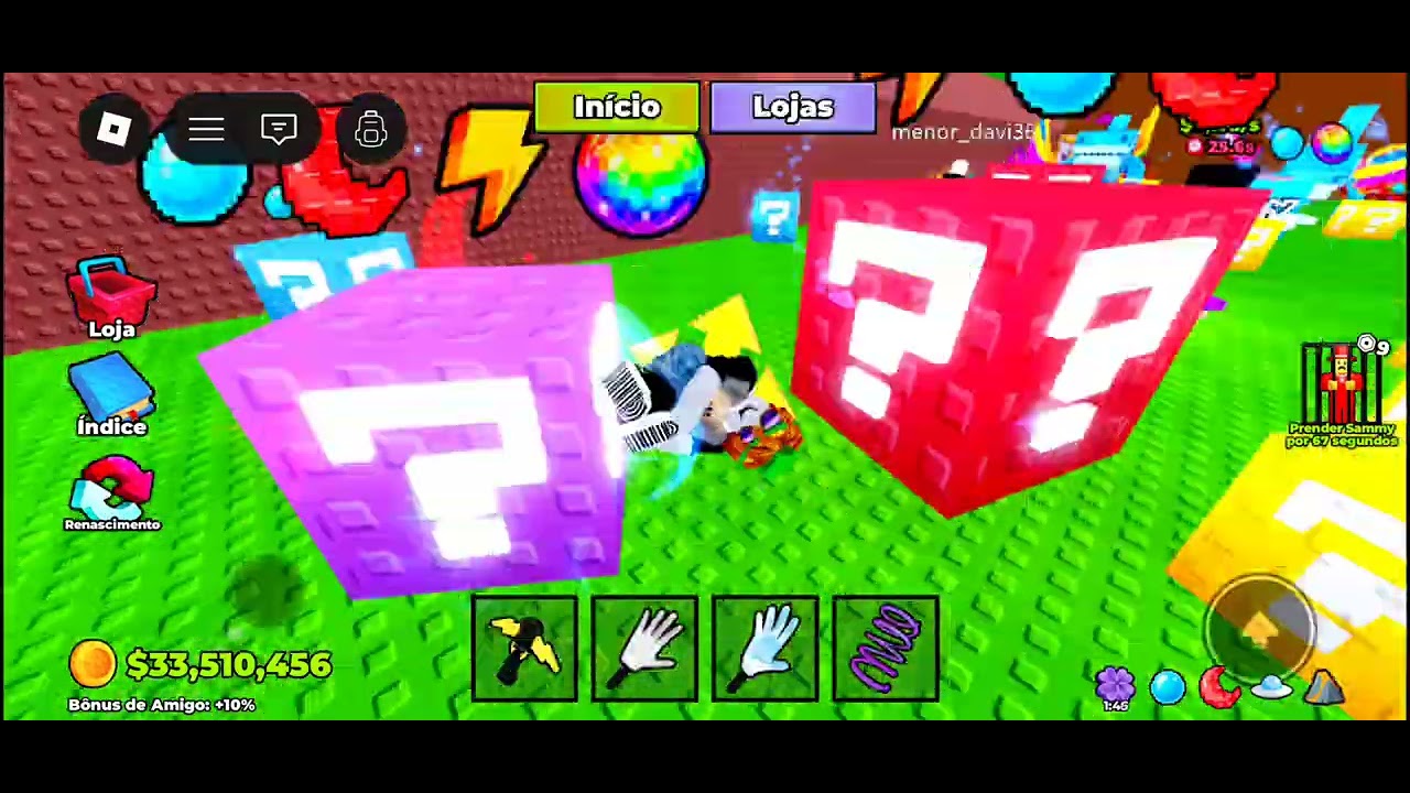 Ganhei vários brainrots quebrando luck blocks