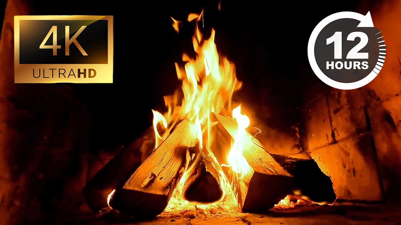 12 HOURS Crackling Fireplace 4K 🔥 Real Wood Burning Sounds | Sleep & Study [NO MUSIC]