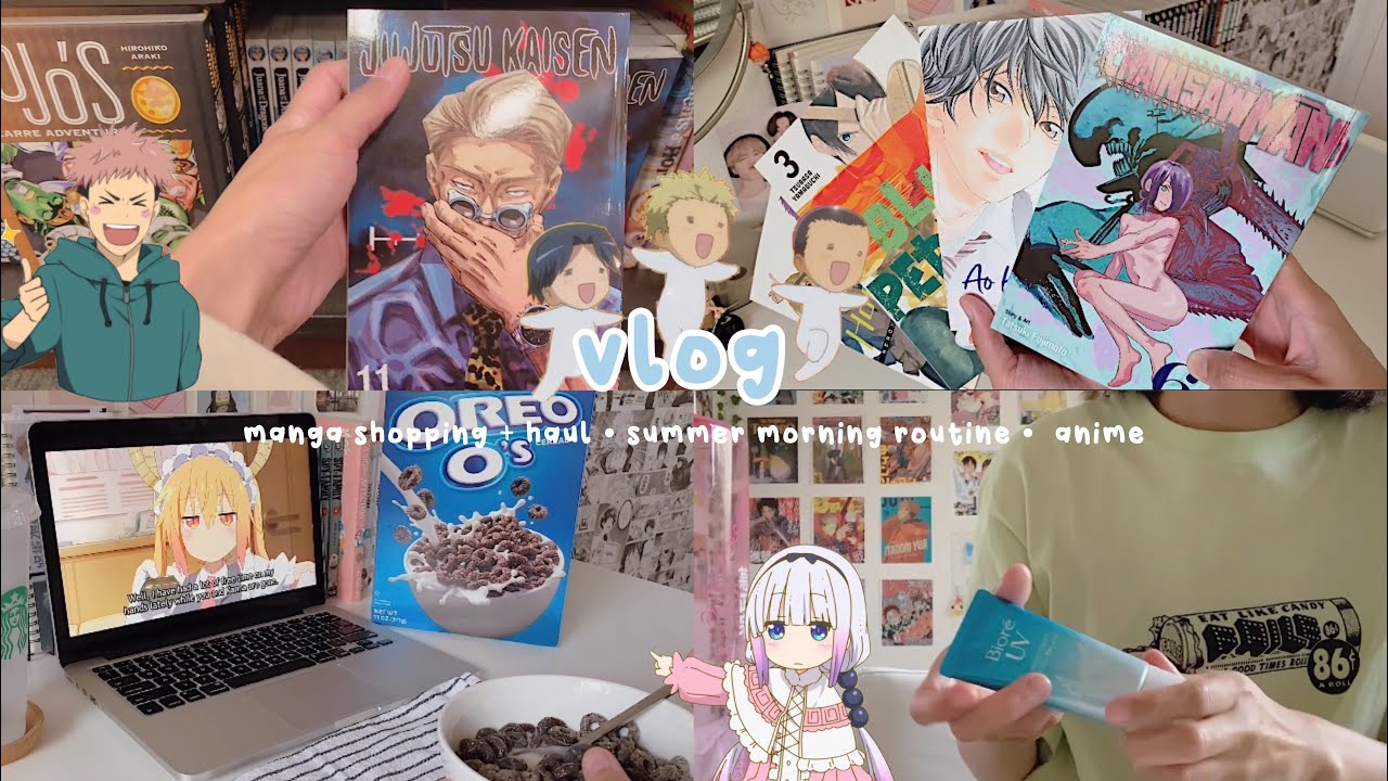 manga shopping + mini haul, summer morning routine, watching anime | daily vlog