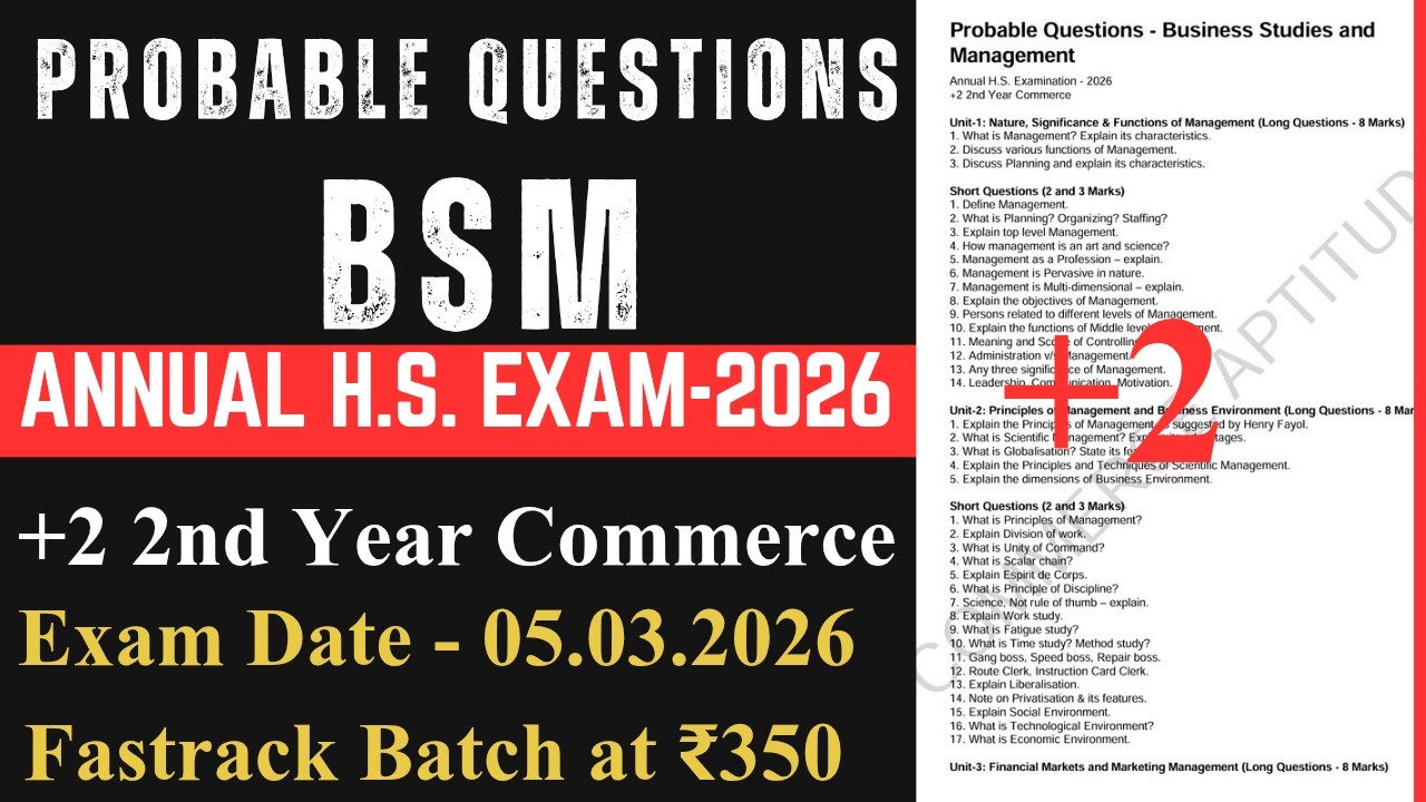 +2 BSM PROBABLE QUESTIONS FOR AHSE-2026 l +2 2nd Yr. commerce l CHSE, ODISHA