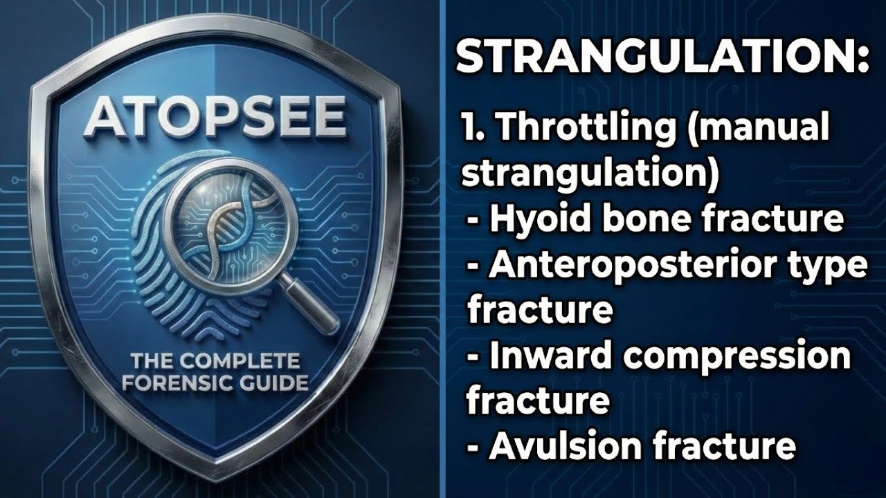 Strangulation: throttling,hyoid bone fracture, anteroposterior,inward compression,avulsion
