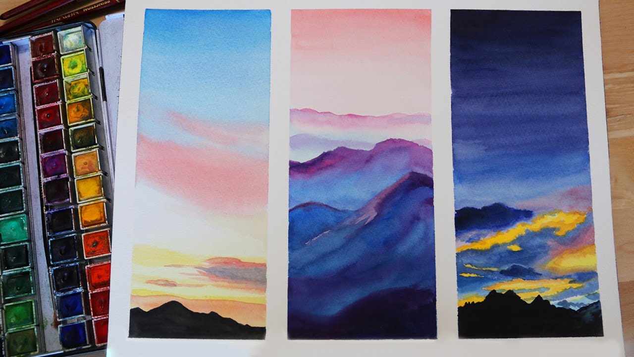Watercolor Painting for Beginners Mountain Sunset Landscape Easy Step by Step Tutorial