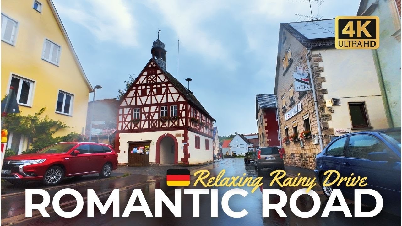 Driving in Rain: Relaxing Rainy Drive on Germany Romantic Road | 4K Rothenburg ob der Tauber Tour