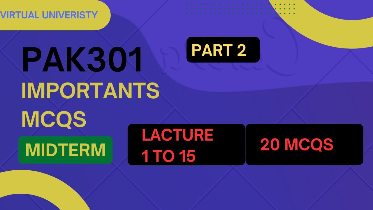 PAK301 Midterm MCQs | Important Pakistan Studies MCQs with Answers | Virtual University