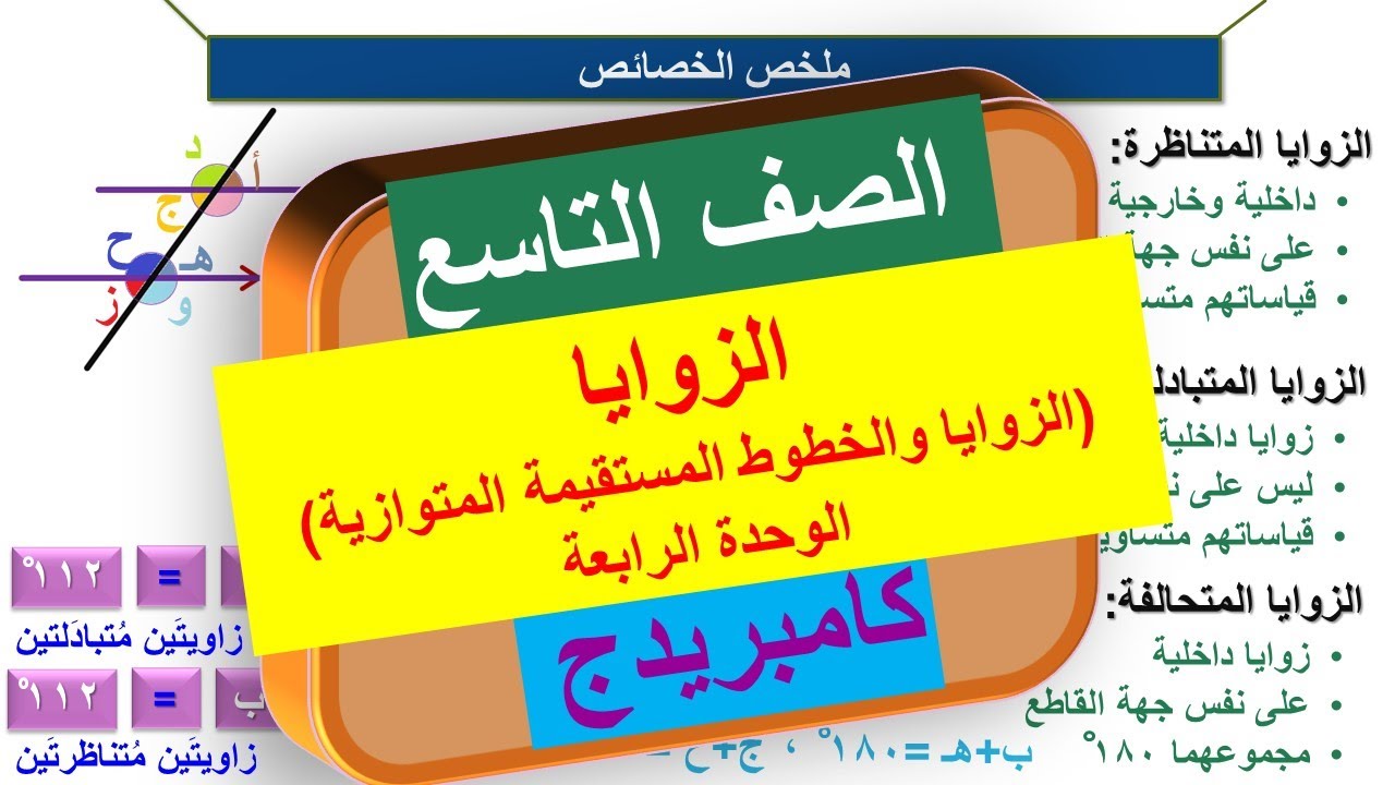 5-4 الزوايا والخطوط المستقيمة المتوازية| الصف التاسع | منهج كامبريدج | Cambridge