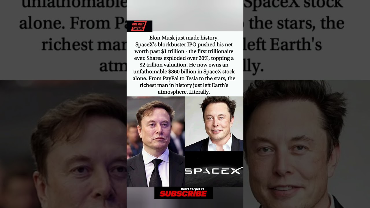 Paper wealth just hit one trillion dollars. Elon Musk is now the richest human ever. #shorts