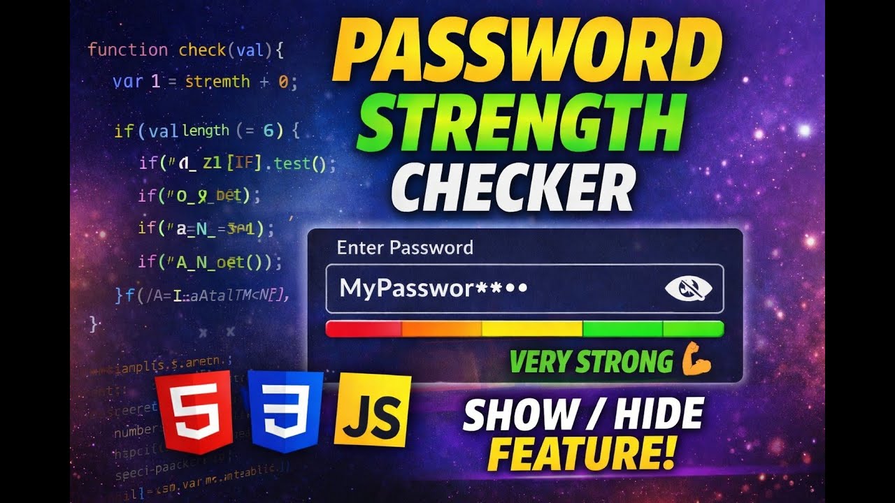 Build Password Strength Checker with Show/Hide | HTML CSS JavaScript Project