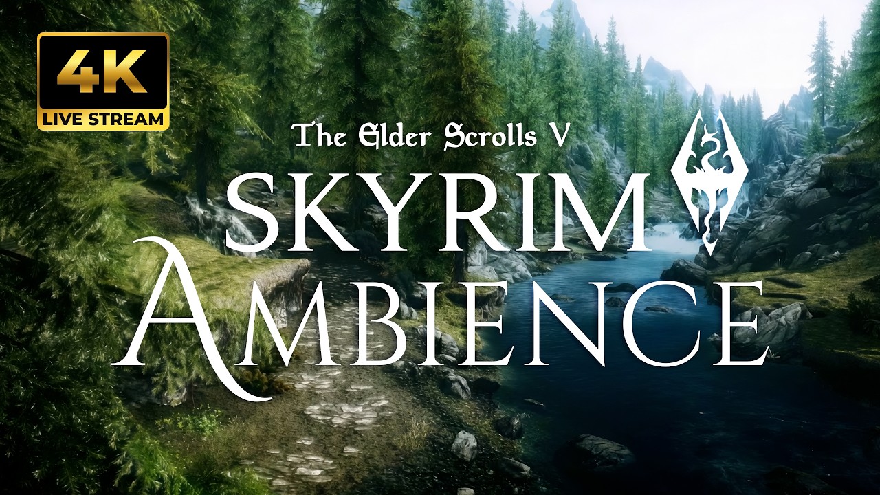 🌿 Skyrim Forest Ambience – Jeremy Soule – Atmospheres (4K No Ads Relax Music Live Stream 8 Hours)