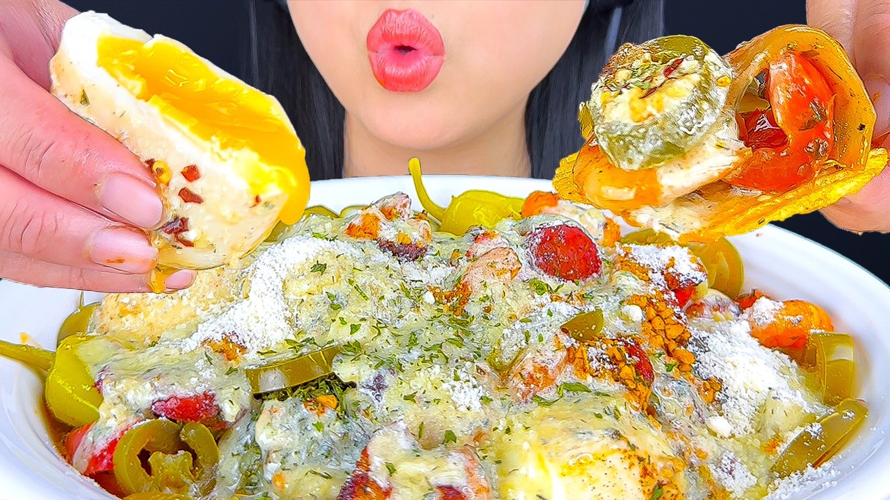 ASMR: Острый морепродуктный боул со сливочно-пармезановым соусом | Звуки еды | Мукбанг #asmr #еда