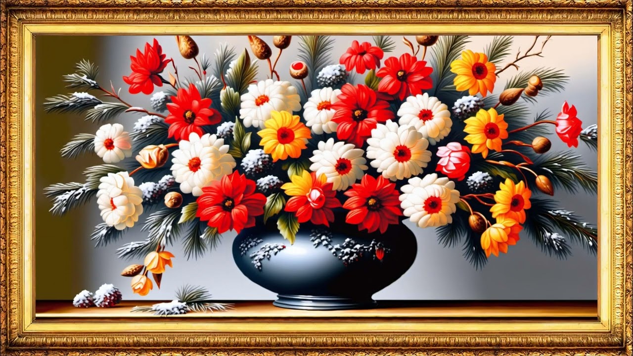 Colorful Flower Vase Art 🌸 2 Hours Elegant Framed Wall Art for TV | Relaxing Ambience 4K