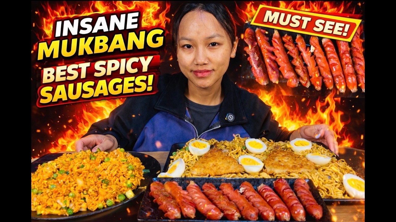 Spicy Gilo Chatpat & Pork Sausage 🍜🔥 | Couple Mukhbang