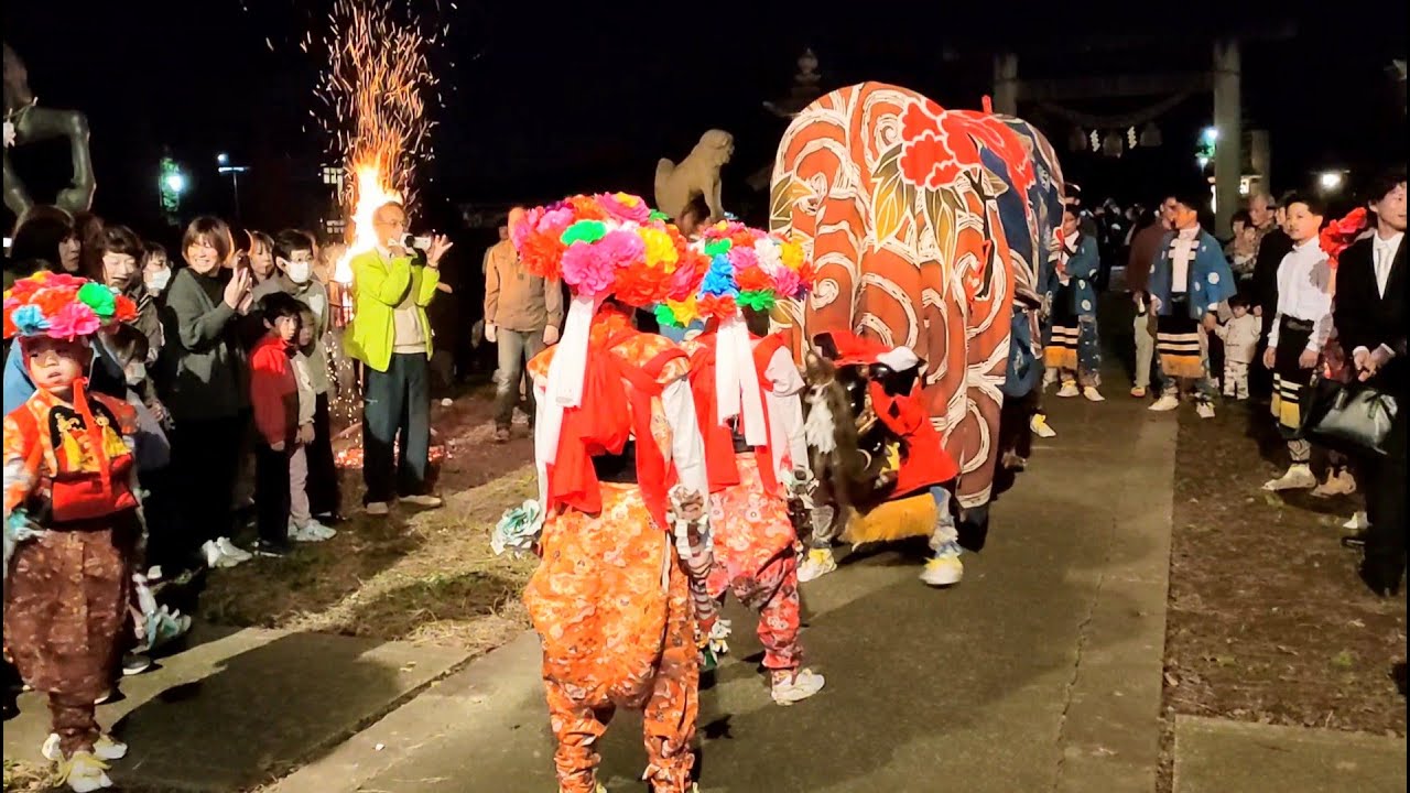 宵宮 夜の宮参り（獅子舞奉納）｜移田八幡宮秋季例大祭｜中田西三町獅子舞 2024｜富山県高岡市中田｜Takaoka Lion Dance