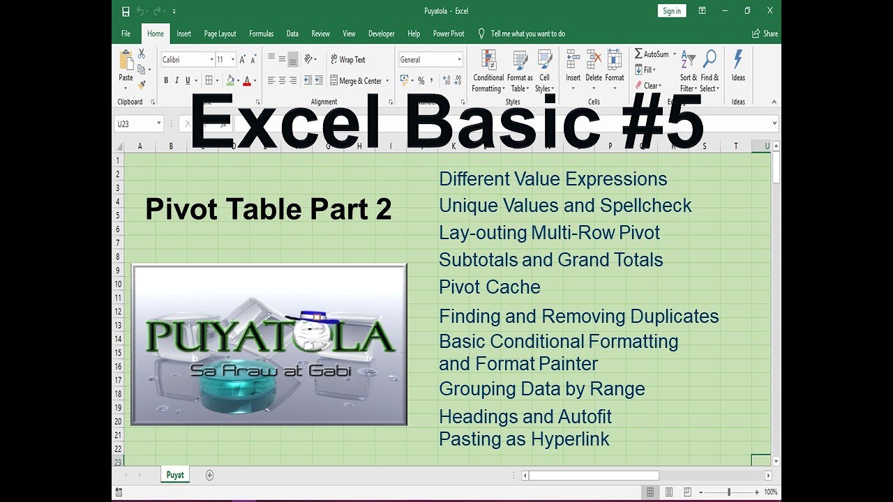 Excel Basic #5 Pivot Table part 2 (Tagalog)