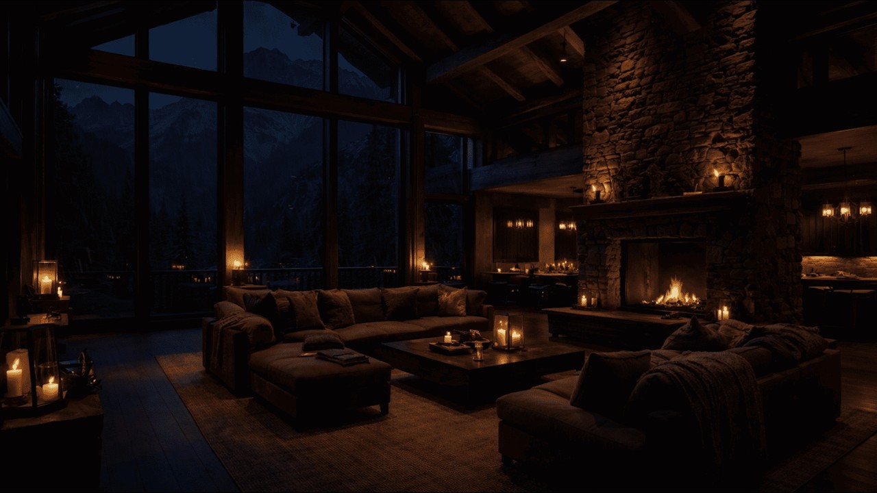 Cozy Mountain Cabin at Night 🔥 Fireplace & Relaxing Night Ambience for Deep Sleep