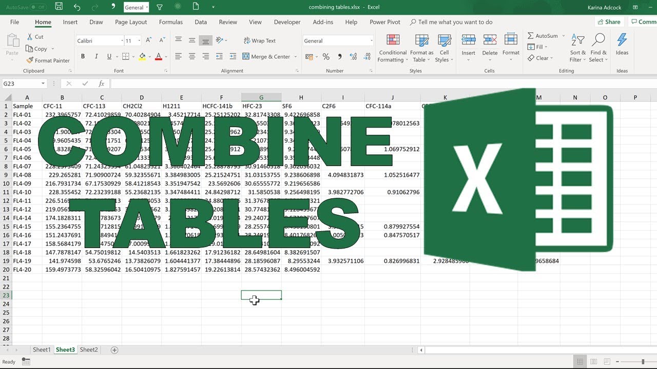 How to combine tables side by side in excel