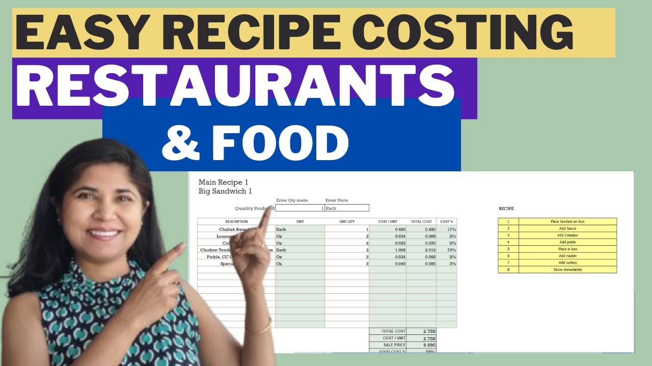 Restaurant Food Recipe Cost Profit Calculator | Easy to use spreadsheet | Excel Google Sheets