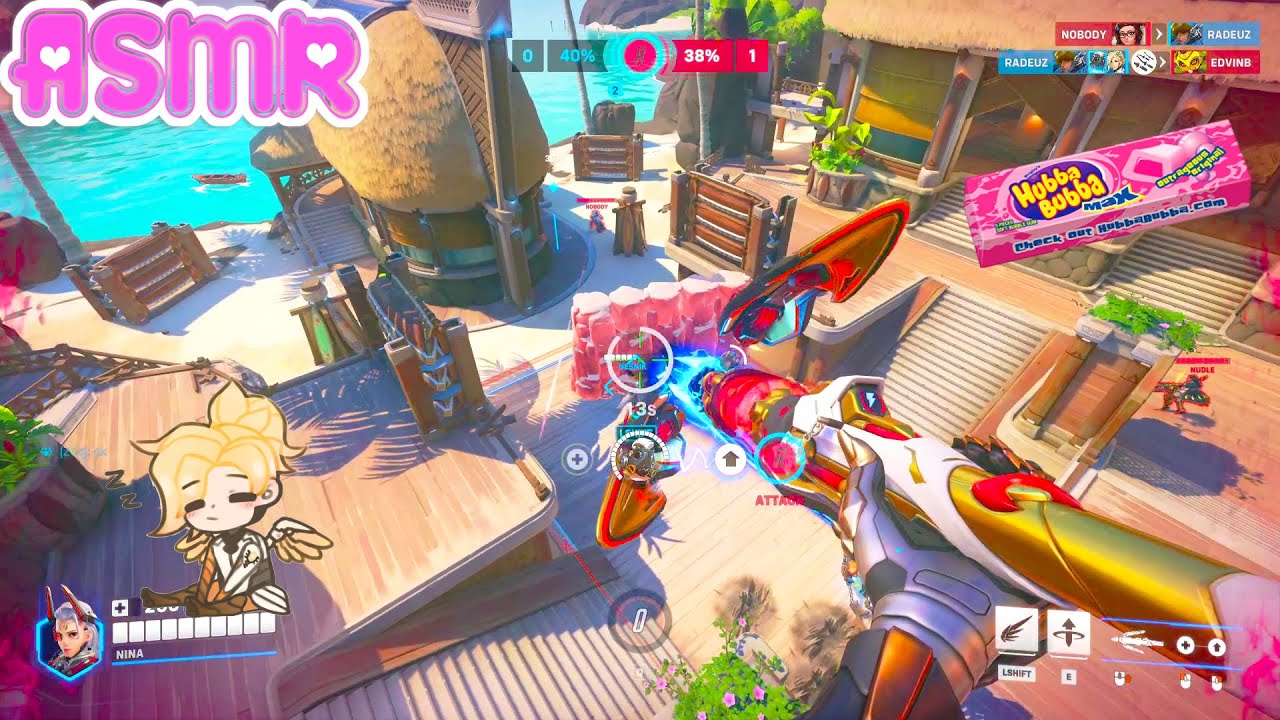ASMR Gaming 🍀 Overwatch 2 Relaxing Mercy Comp Gameplay Gum Chewing + Controller Sounds 💤