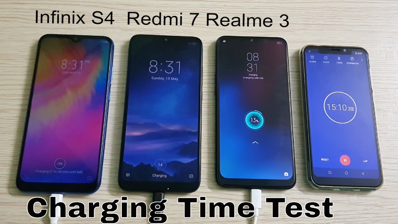 Infinix S4 vs Redmi 7 vs Realme 3 Charging Time Test