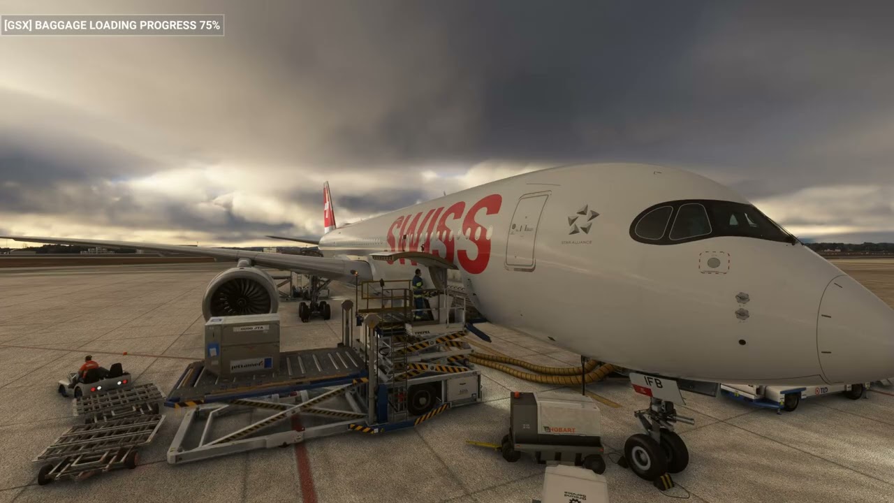 A350 SWISS avec m&eacute;t&eacute;o r&eacute;elle et trafic entre Valencia et Zurich LEVC LSZH GSX PRO