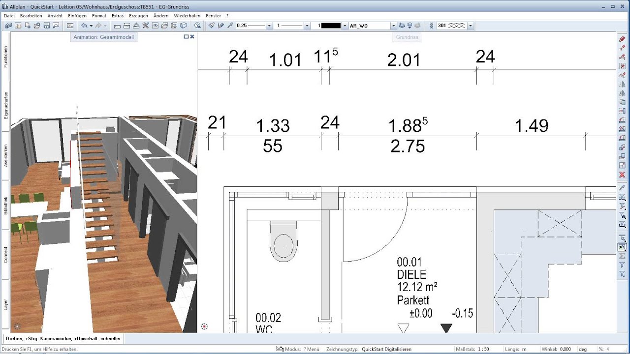 Allplan Quickstart [DE] - Lektion 5: Bauteile bemaßen & modifizieren - CAD Tutorials [06.11.2013]