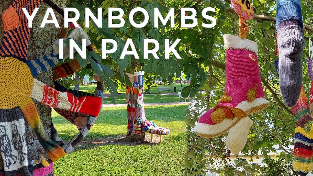 Yarn bombing in park. Naantali, Finland