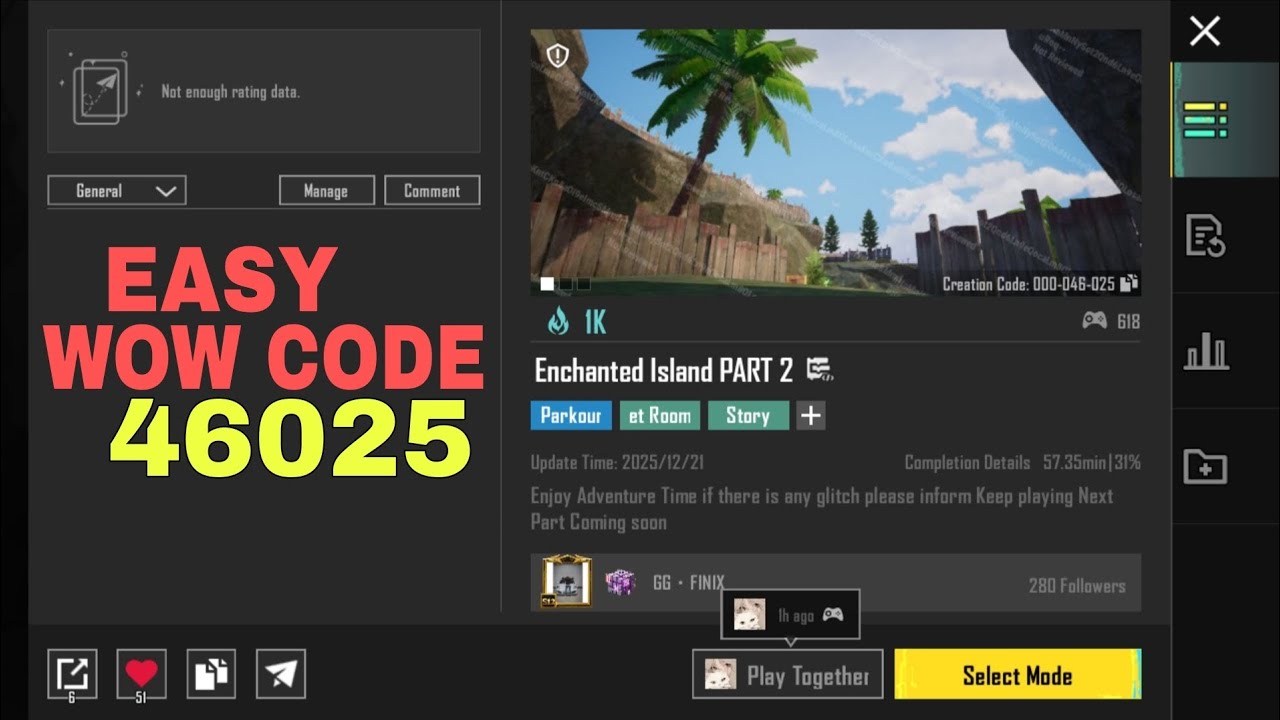 ( WOW CODE : 46025 ) ENCHANTED ISLAND PART 2  🏝️ | BGMI WOW MAP CODE 46025 | WOW PARKOUR MAP 📉
