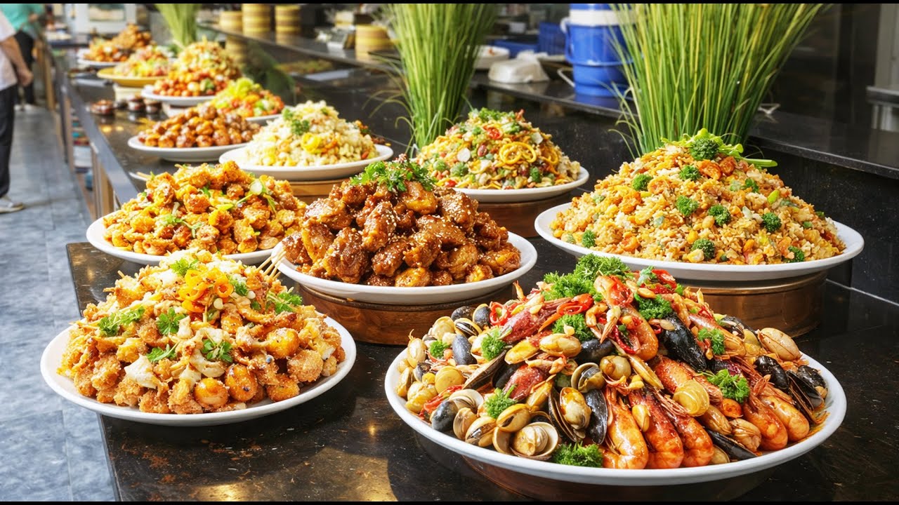 Bữa tiệc buffet đa dạng hương vị tại cồn khương cần thơ.Quán tí nị.phường cái khế