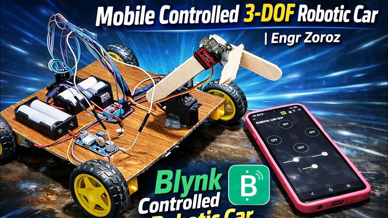 i made this robotic car with 3 DOF it can grab objects must watch this video | ESP32 and Blynk IOT