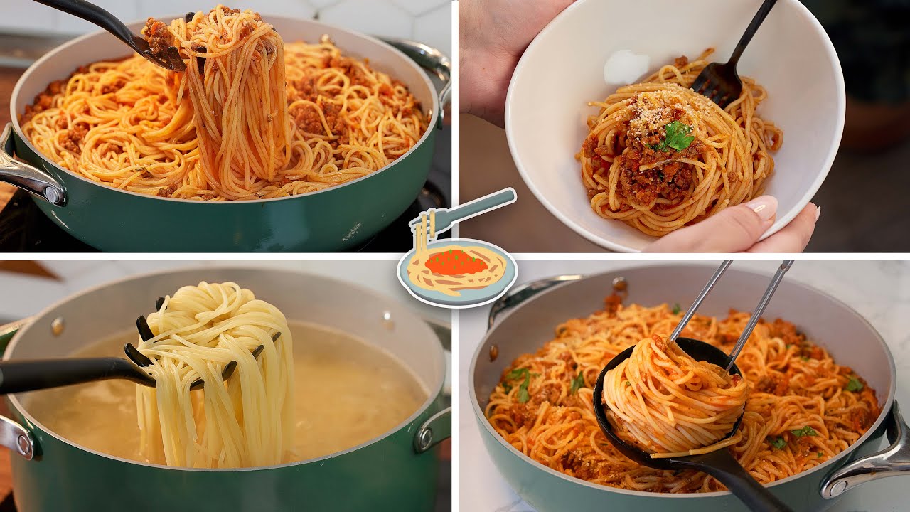 المكرونه السباغتي بالصلصة العجيبة اللي بناكلها في المطاعم بمكونات متوافرة 🍝