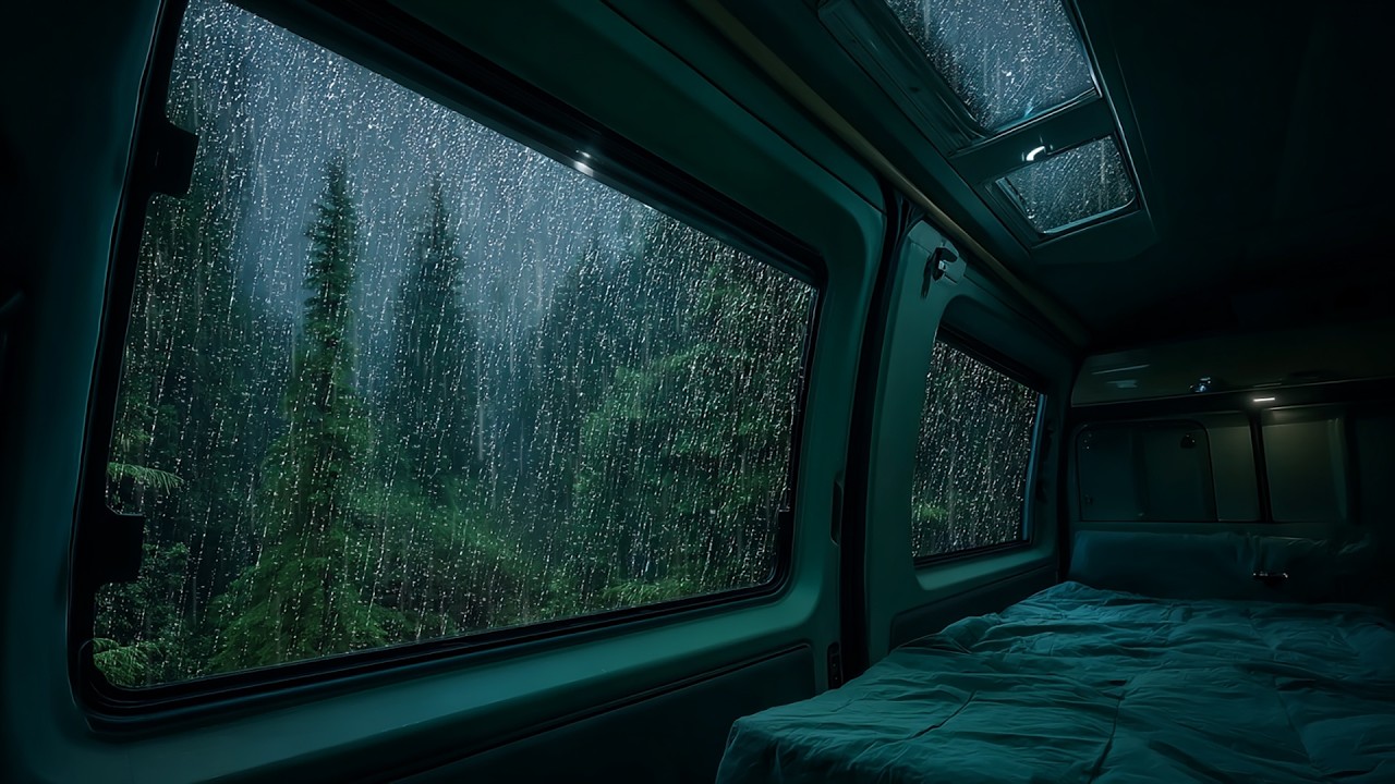3 Hours of Rainy Van Life Ambience - Cozy Bedroom with Rain on Window for Deep Sleep 4K