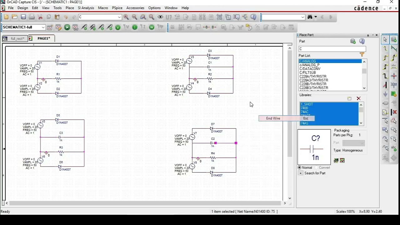 #CentreTape full Wave rectifier using #OrCAD #PSpice