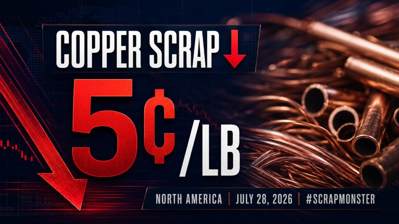 Ежедневный отчет о ценах на металлолом | Медь &darr; 5&cent; | 28 июля 2026 г. | ScrapMonster