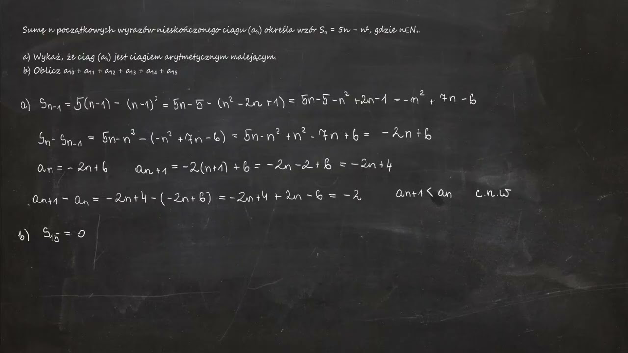 2.60. Sumę n początkowych wyrazów nieskończonego ciągu (aₙ) określa wzór Sₙ = 5n - n², gdzie n∈N₊.
