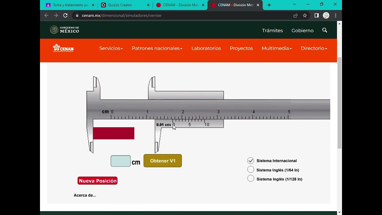 Tutorial uso de simulador CENAM Calibrador Vernier